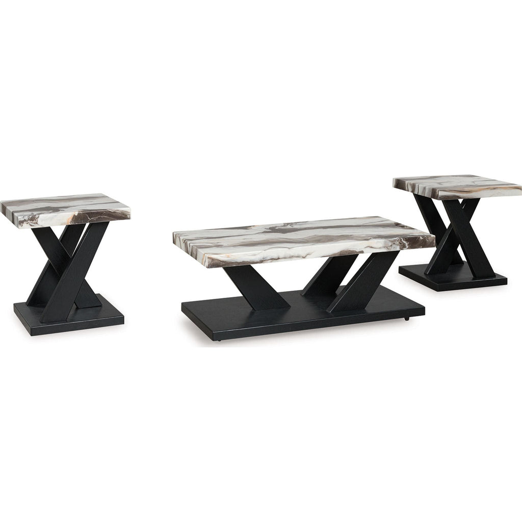 Lot de 3 tables Cendill - Marron foncé/blanc/noir