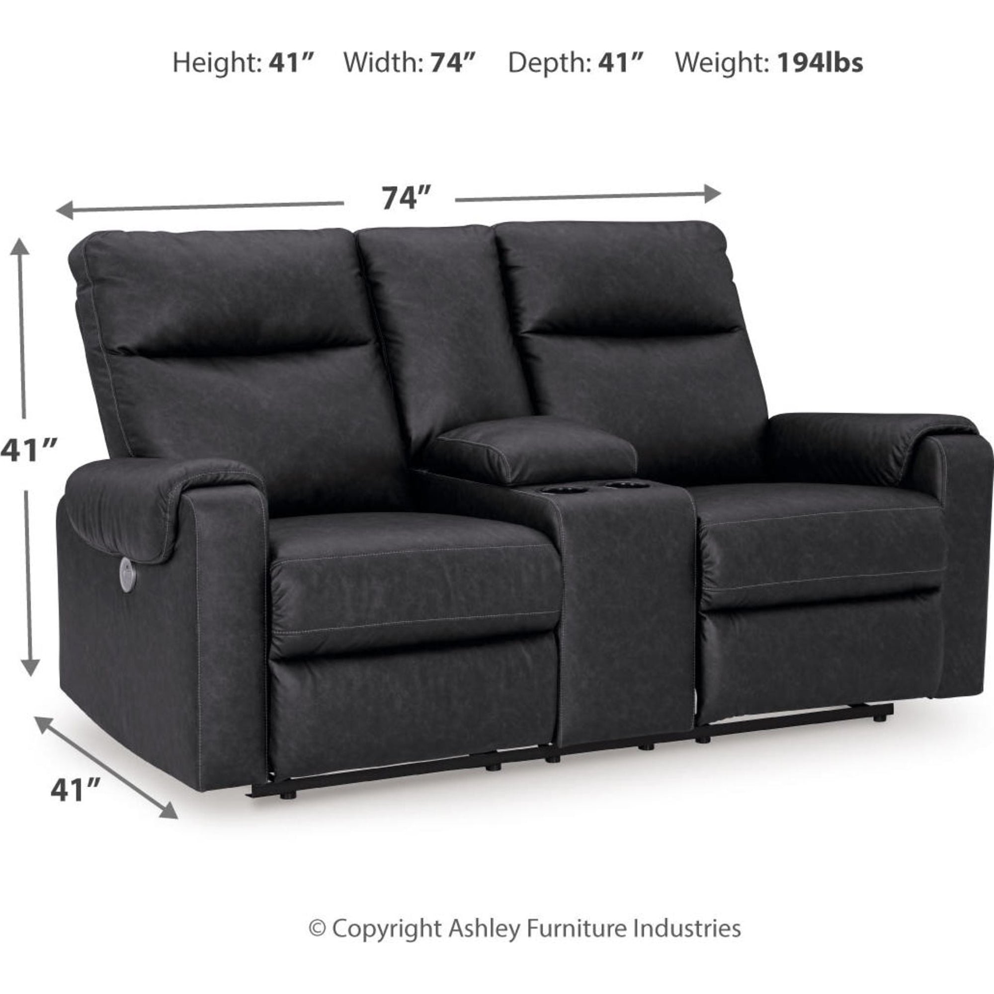 Causeuse inclinable électrique Axtellton avec console - Carbone
