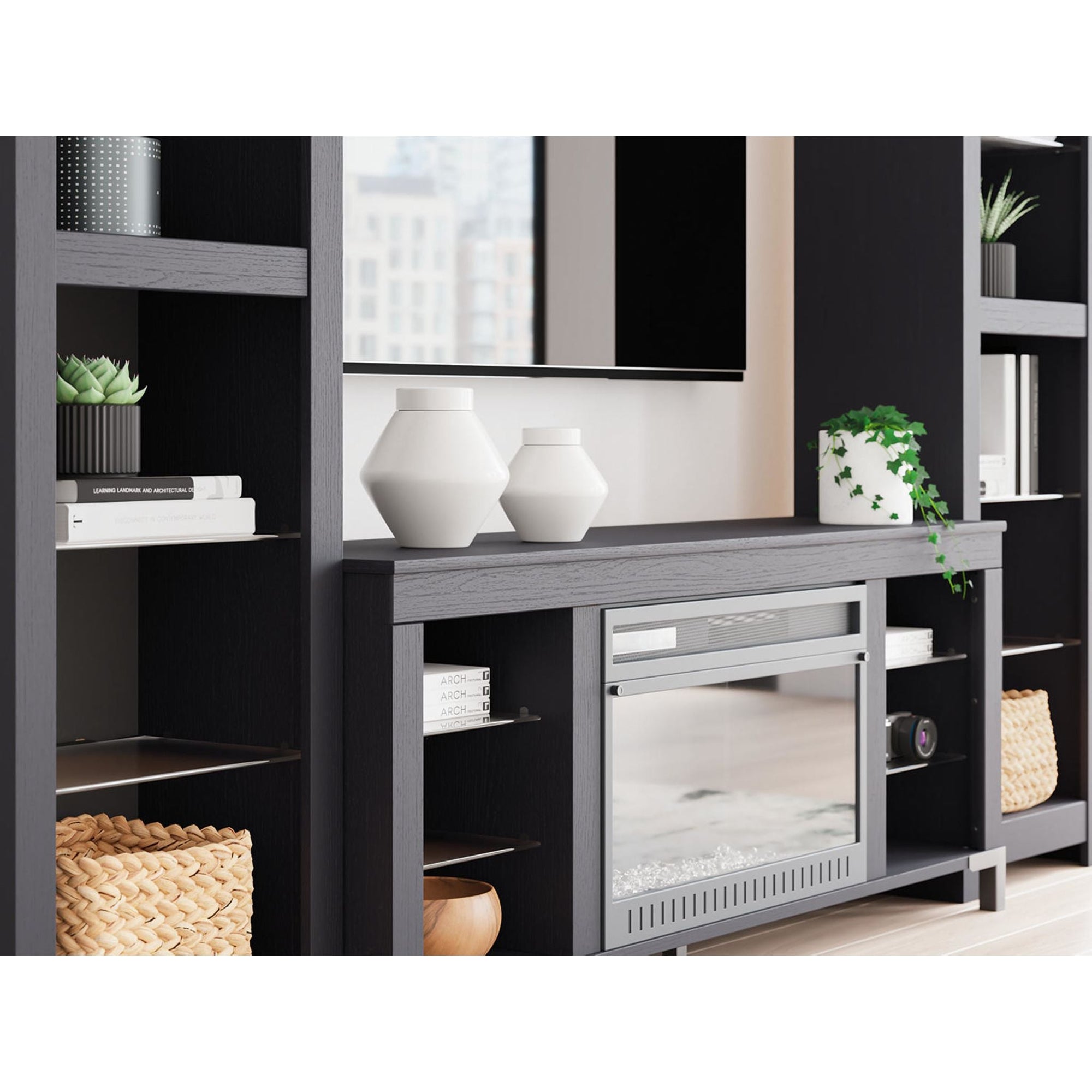 Meuble de divertissement Cayberry avec cheminée - Noir