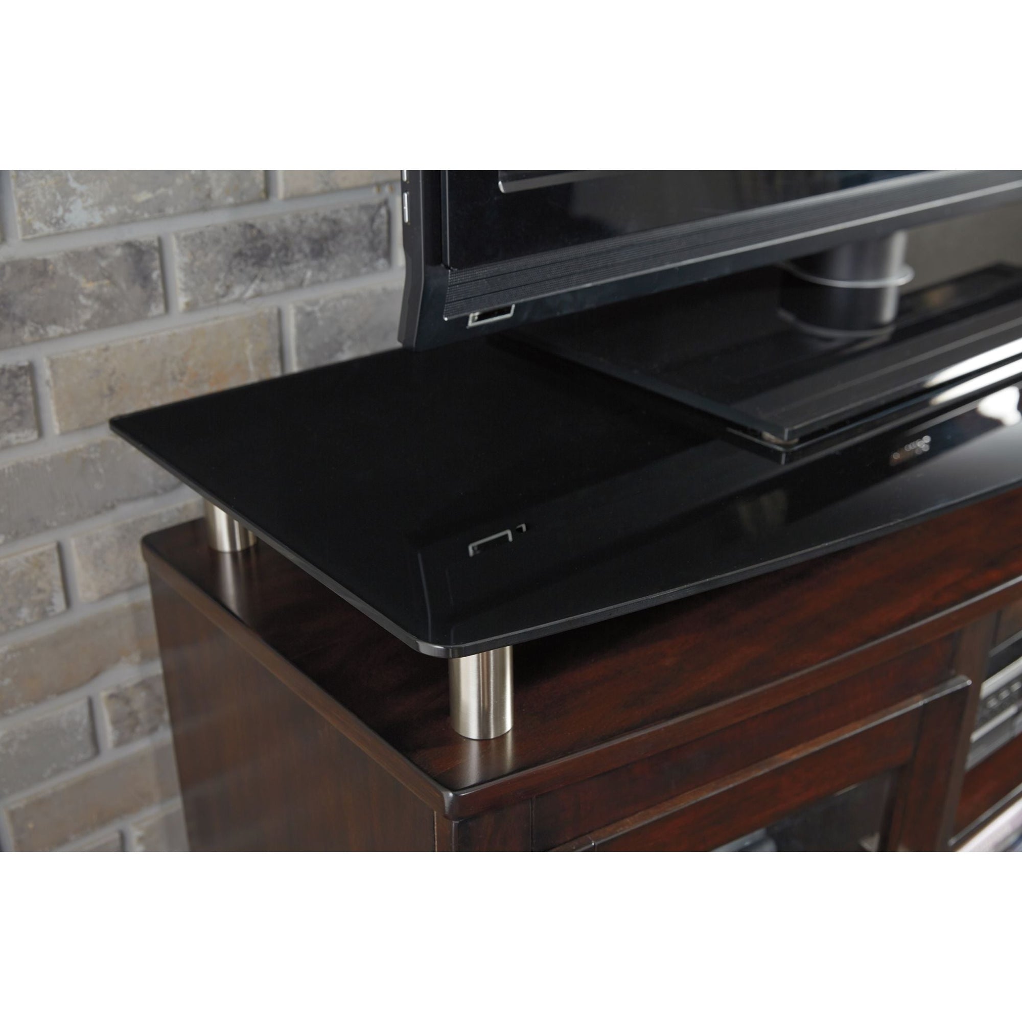 Meuble TV Chanceen avec cheminée - Marron foncé