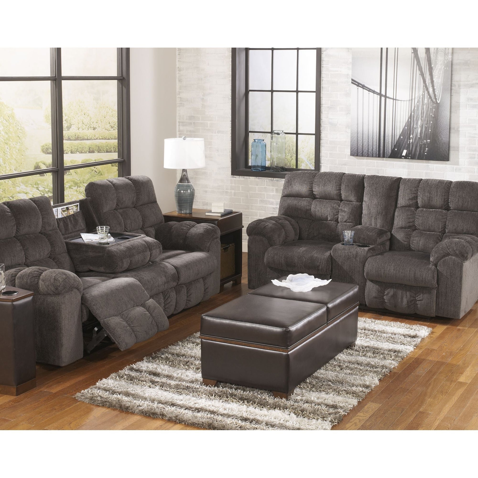 Canapé inclinable double Acieona avec table rabattable - Ardoise