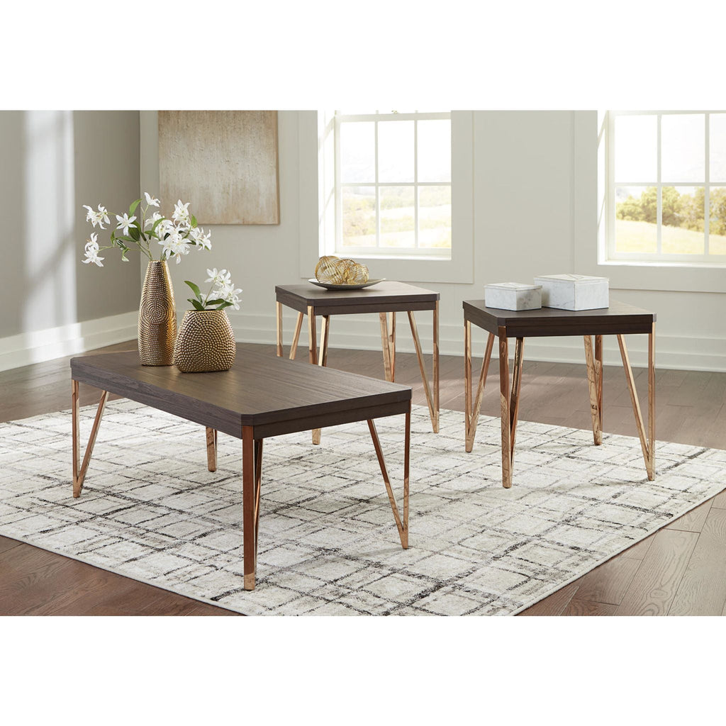 Lot de 3 tables Bandyn - Marron/Champagne