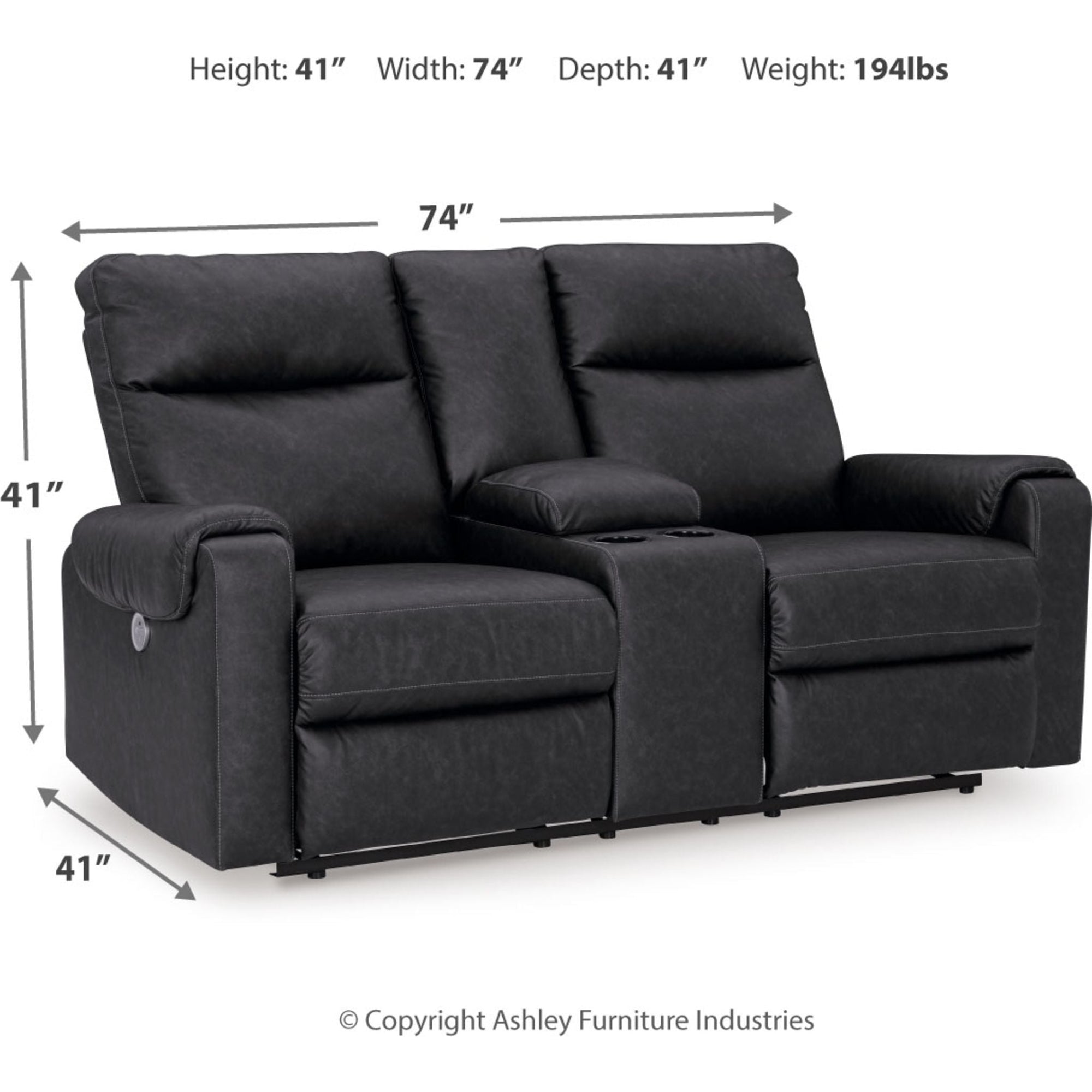 Causeuse inclinable électrique Axtellton avec console - Carbone